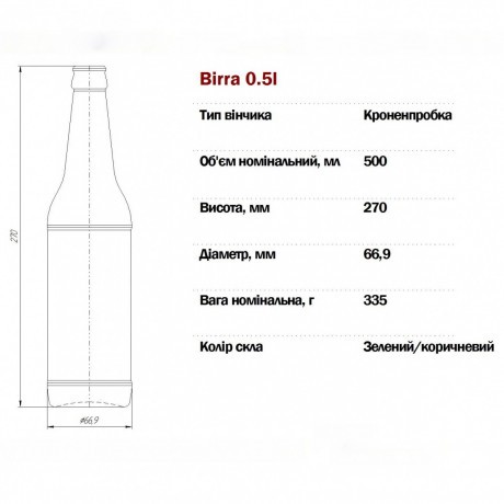 Beer bottle 500 ml with crown cap